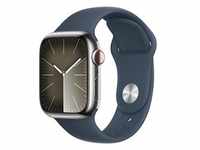 Apple Watch Series 9 LTE 41mm Edelstahl Silber Sportarmband Sturmblau S/M