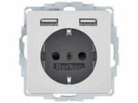 Berker 48036084 Schutzkontakt-Steckdose mit 2-fach USB-Ladeport, Buchsen Typ A-A,