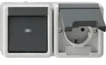 Gira 417730 Kombi Aus-Wechselschalter/Schutzkontakt-Steckdose waagerecht Klappdeckel,