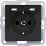 Hager WAS4055BG Schutzkontaktsteckdose mit USB Typ C 2-fach Power Delivery, 20W,