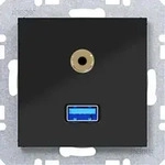 Hager WAF4381BG USB / 3,5 mm Audio Steckdose, A.x/C.x, nachtschwarz gl&auml;nzend