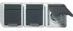 Gira 478930 3-fach Schutzkontakt-Steckdose waagerecht Klappdeckel, WG Aufputz, grau
