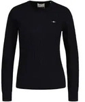 Sweater GANT "Strickpullover STRETCH COTTON CABLE C-NECK", Damen, Gr. XS, blau,