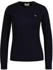 Sweater GANT "Strickpullover STRETCH COTTON CABLE C-NECK", Damen, Gr. XS, blau,