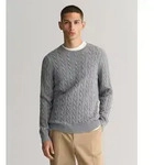 Strickpullover GANT "COTTON CABLE C-NECK", Herren, Gr. XL, grau (grau melange),