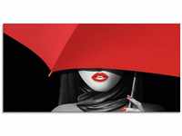Glasbild ARTLAND "Rote Lippen unter dem Regenschirm" Bilder Gr. B/H: 60 cm x 30 cm,