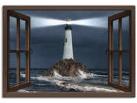Wandbild ARTLAND "Fensterblick Leuchtturm mit Lichtstrahl" Bilder Gr. B/H: 100...