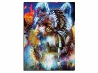 Wandbild ARTLAND "Indischer Krieger mit Wolf" Bilder Gr. B/H: 90 cm x 120 cm,