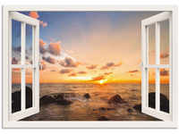 Artland Wandbild "Fensterblick Sonnenuntergang am Meer", Fensterblick, (1 St.),...