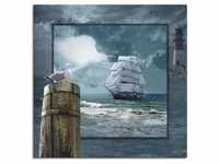 Wandbild ARTLAND "Maritime Collage mit Segelschiff" Bilder Gr. B/H: 100 cm x...