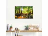 Wandbild ARTLAND "Wald mit Bach" Bilder Gr. B/H: 90 cm x 60 cm, Leinwandbild Wald