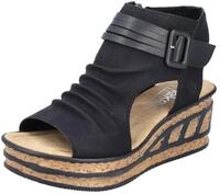 Keilsandalette RIEKER, Damen, Gr. 36, schwarz, Lederimitat, Schuhe, Sommerschuh,