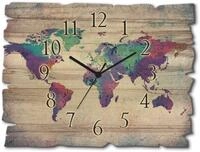 Artland Wanduhr "Holzuhr bunte Weltkarte" wahlweise mit Quarz- oder Funkuhrwerk,