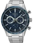 Chronograph SEIKO, silber (silberfarben, blau), Armbanduhren, Herren, silberfarben,