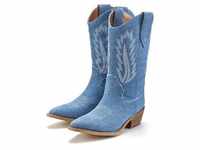 Cowboy Boots LASCANA Gr. 38, blau (denimblau) Damen Schuhe Schlupfstiefeletten Cowboy