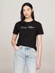 T-Shirt TOMMY HILFIGER "NOS SCRIPT REGULAR C-NK SHORT SLEEVE", Damen, Gr. S, schwarz