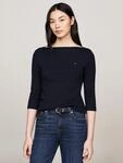 3/4-Arm-Shirt TOMMY HILFIGER "NEW CODY BOAT-NECK", Damen, Gr. S, blau (nos...