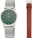 Funkuhr ETT "Atacama", silber (silberfarben, cognacfarben), Armbanduhren, Damen,