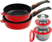 KING Pfannen-Set Aluminiumguss Set, je 1 Pfanne &Oslash; 24/28 cm, 3 Sch&uuml;sseln &Oslash;17,5 / &Oslash;