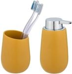 WENKO Badaccessoire-Set "Badi" Seifenspender und Zahnputzbecher aus hochwertiger
