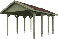 Skanholz Einzelcarport "Wallgau" Massivholz 340 cm Gr&uuml;n mit roten Dachschindeln