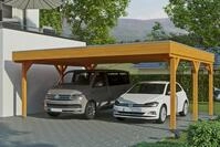 Skanholz Doppelcarport "Grunewald" Leimholz hellbraun mit Aluminiumdach