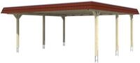 Skanholz Doppelcarport "Wendland" Leimholz 550 cm Nussbaum mit EPDM-Dach, rote Blende
