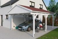 Skanholz Einzelcarport "Fichtelberg" Leimholz wei&szlig; mit roten Schindeln