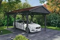 Skanholz Einzelcarport "Fichtelberg" Leimholz dunkelgrau mit roten Schindeln
