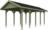 Skanholz Einzelcarport "Wallgau" Massivholz 291 cm Gr&uuml;n mit schwarzen Dachschindeln