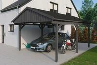 Skanholz Einzelcarport "Fichtelberg" Leimholz dunkelgrau mit schwarzen Schindeln