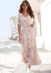 Maxikleid LASCANA "mit Alloverdruck und V-Ausschnitt aus Webware", Damen, Gr. 40,