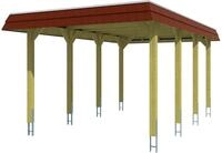 Skanholz Einzelcarport "Spreewald" Massivholz 285 cm Gr&uuml;n mit EPDM-Dach, rote Blende