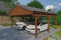 Skanholz Doppelcarport "Fichtelberg" Leimholz braun mit Dachlattung