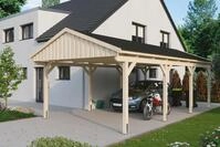 Skanholz Einzelcarport "Fichtelberg" Leimholz natur mit schwarzen Schindeln