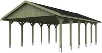 Skanholz Doppelcarport "Wallgau" Massivholz 530 cm Gr&uuml;n mit schwarzen Dachschindeln