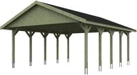 Skanholz Doppelcarport "Wallgau" Massivholz 530 cm Gr&uuml;n mit schwarzen Dachschindeln