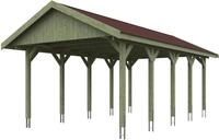 Skanholz Einzelcarport "Wallgau" Massivholz 340 cm Gr&uuml;n mit roten Dachschindeln