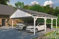 Skanholz Doppelcarport "Fichtelberg" Leimholz wei&szlig; mit Dachlattung