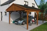 Skanholz Einzelcarport "Fichtelberg" Leimholz braun mit schwarzen Schindeln