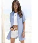 Longbluse LASCANA, Damen, Gr. 36, blau (hellblau), Cr&ecirc;pe, Obermaterial: 100%