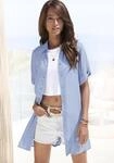 Longbluse LASCANA, Damen, Gr. 36, blau (hellblau), Cr&ecirc;pe, Obermaterial: 100%