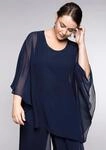 Longbluse SHEEGO, Damen, Gr. 44, blau (marine), 100% Polyester, unifarben, Rundhals,