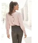Langarmbluse LASCANA, Damen, Gr. 42, lila (mauve), Web, Obermaterial: 100%...