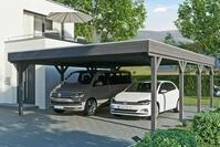 Skanholz Doppelcarport "Grunewald" Leimholz dunkelgrau mit Aluminiumdach