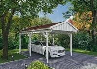 Skanholz Einzelcarport "Fichtelberg" Leimholz wei&szlig; mit roten Schindeln