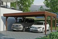 Skanholz Doppelcarport "Grunewald" Leimholz braun mit EPDM-Dach