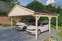 Skanholz Doppelcarport "Fichtelberg" Leimholz natur mit schwarzen Schindeln