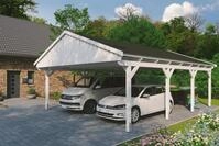 Skanholz Doppelcarport "Fichtelberg" Leimholz wei&szlig; mit schwarzen Schindeln