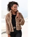 Fellimitatjacke LASCANA, Damen, Gr. 40, grau (taupe), Web, Obermaterial: 100%